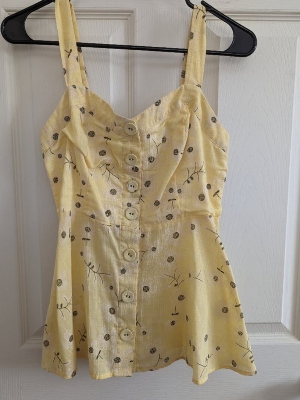 Yellow floral smocked button down tank top - Picture 1 of 2